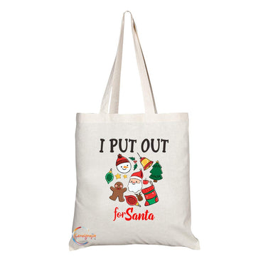 TB596 I PUT OUT for Santa Novelty Present Gift Printed Eco-Friendly Stylish Long Handled Tote Shoulder Bag