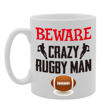 Beware Crazy Rugby Man   Printed Tea Coffee Cermic  Mg4225 - Funny Printed Coffee Mug - Great Gift Idea