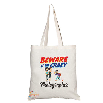 TB1028 Beware of the Crazy Photographer Novelty Present Gift Printed Eco-Friendly Stylish Long Handled Tote Shoulder Bag