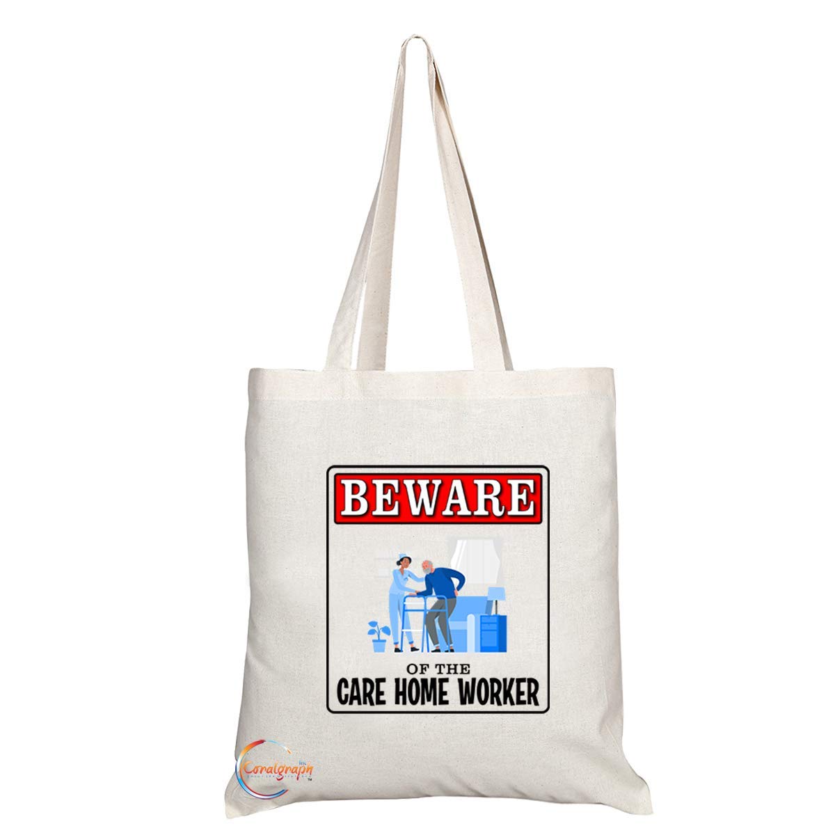 TB971 Beware of the Care Home Worker Novelty Present Gift Printed Eco-Friendly Stylish Long Handled Tote Shoulder Bag