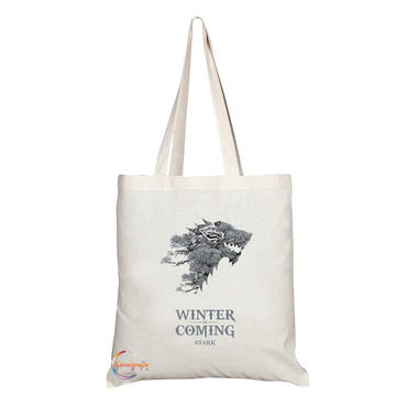 TB054 WINTER IS COMING Novelty Present Gift Printed Eco-Friendly Stylish Long Handled Tote Shoulder Bag