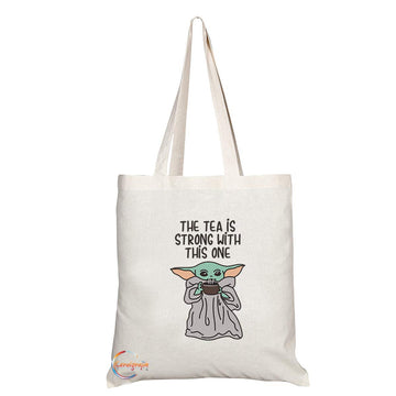 TB661 THE TEA IS STRONG WITH THIS ONE Novelty Present Gift Printed Eco-Friendly Stylish Long Handled Tote Shoulder Bag