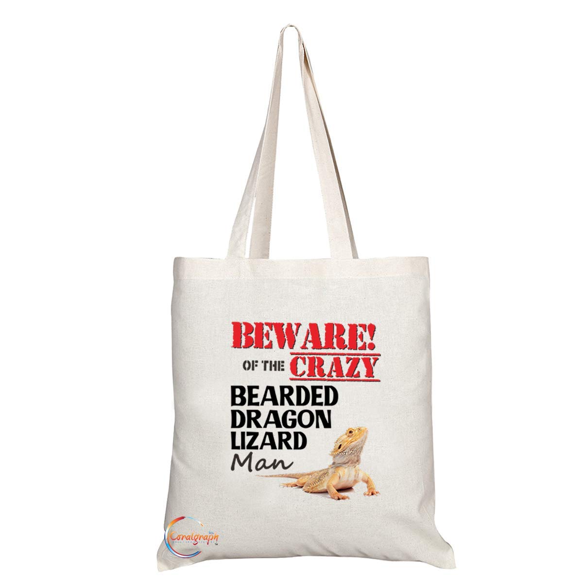 TB647 BEWARE!OF THE CRAZY BEARDED DRAGON LIZARD Man Novelty Present Gift Printed Eco-Friendly Stylish Long Handled Tote Shoulder Bag