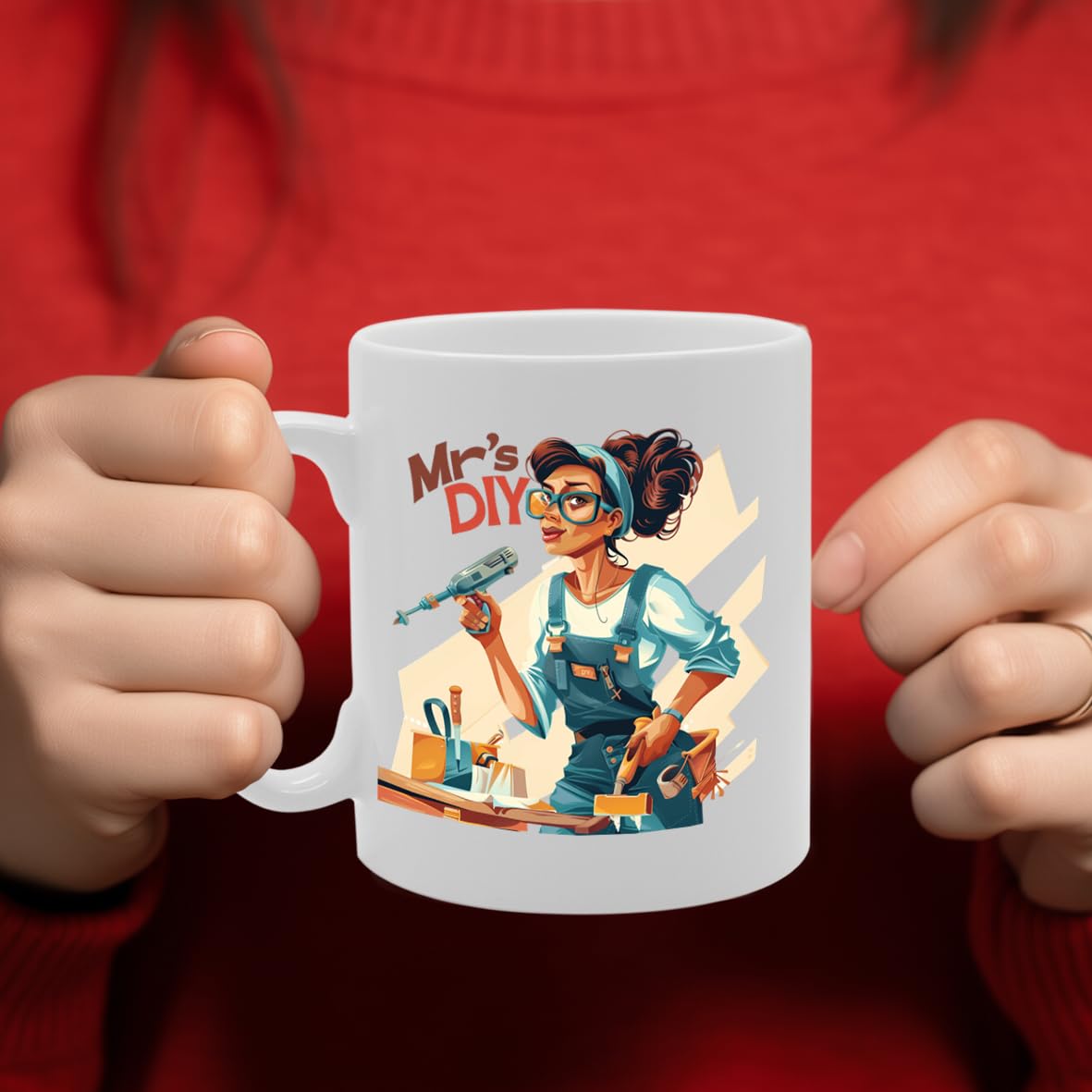 Mrs Diy  - Ideal For Diy Enthusiasts And Handywomen, 11Oz Ceramic Coffee  For Home Improvement Lovers And Tool Aficionados Mg5979 - Funny Printed Coffee Mug - Great Gift Idea