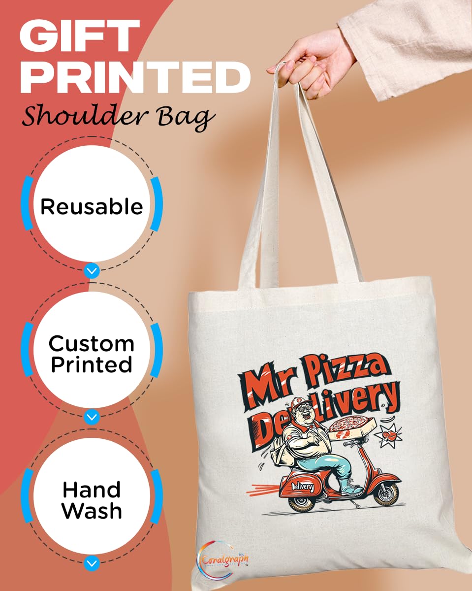 TB1973 Mr Pizza Delivery Tote Bag - Ideal for Pizza Delivery Drivers, Food Service Workers, and Pizza Lovers - Tote Bag with Fun Design