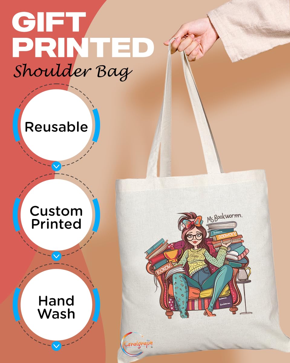TB1970 Ms Bookworm Tote Bag - Ideal for Avid Readers, Literature Lovers, and Book Enthusiasts - Tote Bag with Charming Design