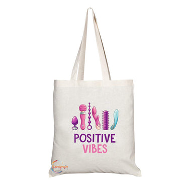 TB777 Positive Vibes Sex Joke Hen Night Novelty Present Gift Printed Eco-Friendly Stylish Long Handled Tote Shoulder Bag