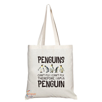 TB305 Penguins Can't Fly. I Can't Fly. Therefore. I Am A Penguin Novelty Present Gift Printed Eco-Friendly Stylish Long Handled Tote Shoulder Bag