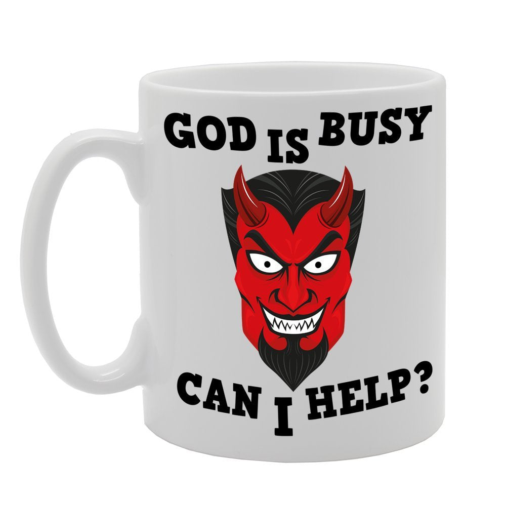 God Is Busy Can I Help?   Printed Tea Coffee Ceramic  Mg132 - Funny Printed Coffee Mug - Great Gift Idea