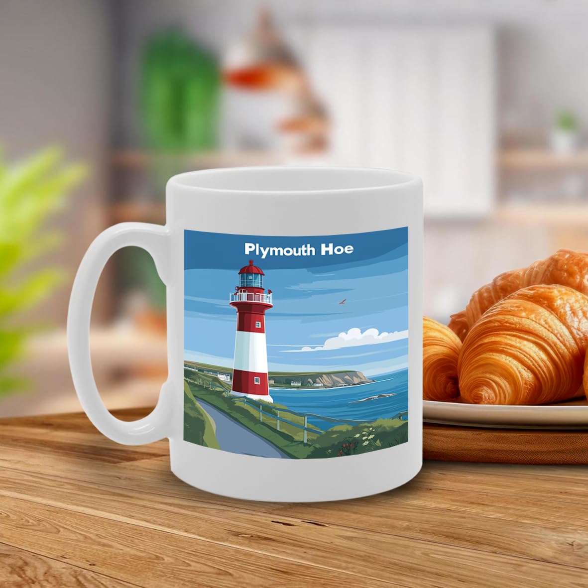 Printed Coffee Ceramic  Featuring Cities And Landmarks In United Kingdom (Plymouth Hoe) - Funny Printed Coffee Mug - Great Gift Idea