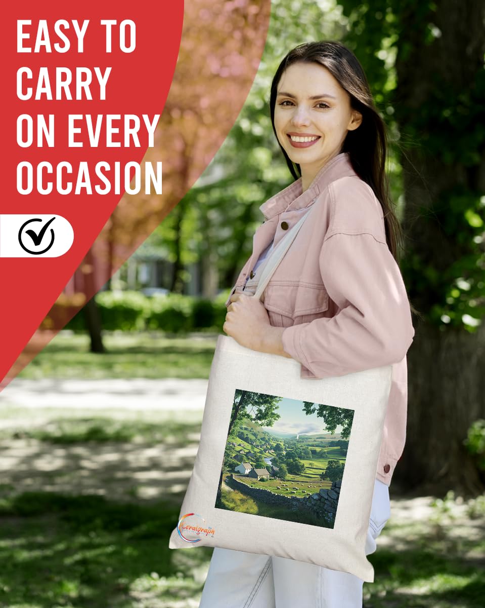 Natural Reusable Shopping Souvenir Tote Bag Featuring Cities and Landmarks in United Kingdom (Yorkshire Dales)