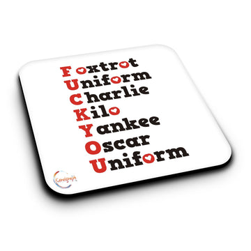 ER486 Funny Rude Joke Full Form of F*CK Foxtrot Novelty Present Gift Printed MDF Wooden Coaster