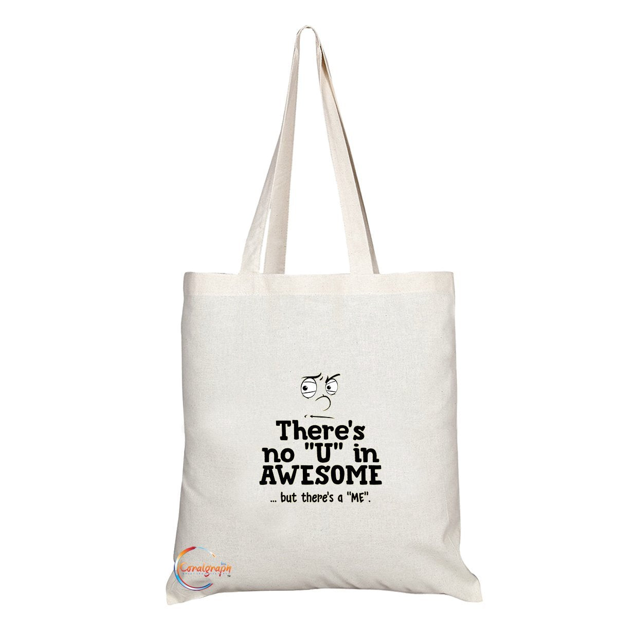 TB105 There's no"U" in AWESOME But there's a"M" Novelty Present Gift Printed Eco-Friendly Stylish Long Handled Tote Shoulder Bag