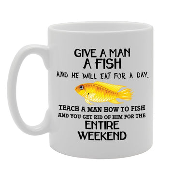 Give A Man A Fish   Printed Tea Coffee Ceramic  Mg1096 - Funny Printed Coffee Mug - Great Gift Idea