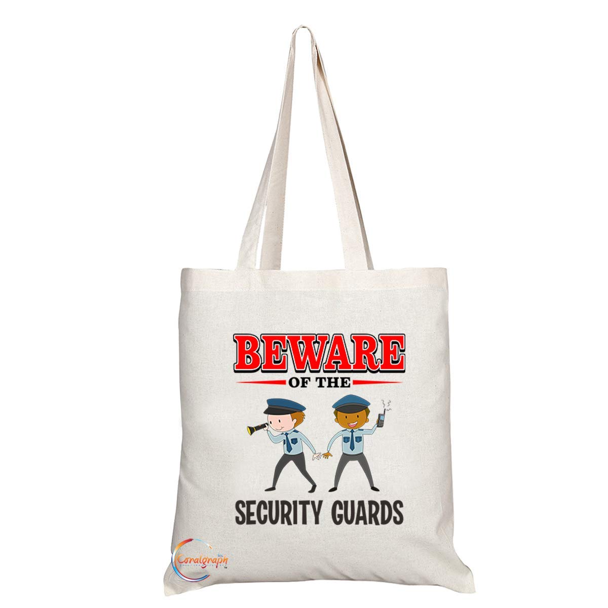 TB847 Beware of the Security Guards Novelty Present Gift Printed Eco-Friendly Stylish Long Handled Tote Shoulder Bag