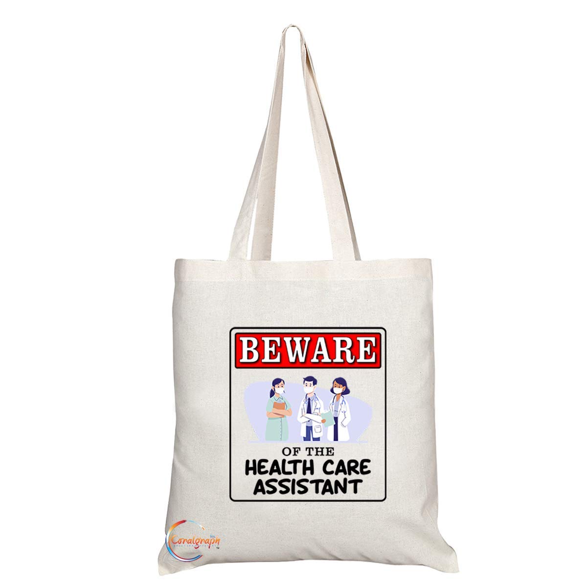 TB922 Beware of the Health Care Assistant Novelty Present Gift Printed Eco-Friendly Stylish Long Handled Tote Shoulder Bag