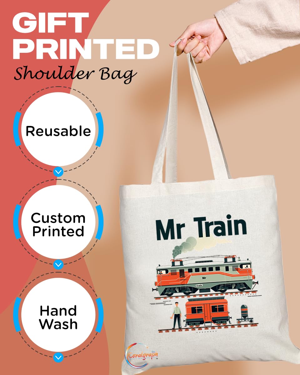 TB1714 Mr Train Spotter Tote Bag - Great for Train Enthusiasts, Railfans, Hobbyists - Sustainable, Stylish, Long Handled, Durable and Reusable