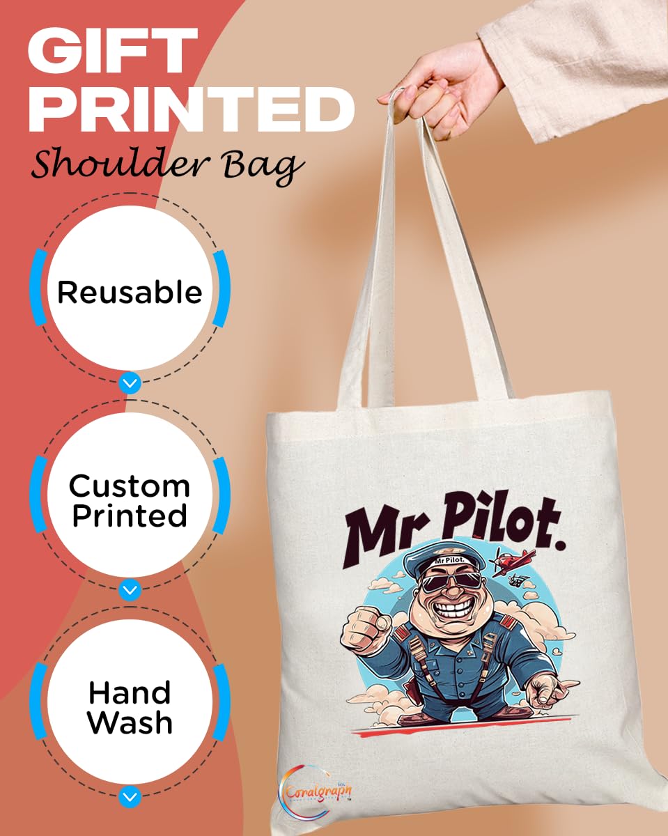 TB1843 Mr Pilot Tote Bag - Gift for Pilots, Aviators, Flight Enthusiasts - Durable, Stylish, Eco-Friendly, Reusable, Spacious, and Lightweight