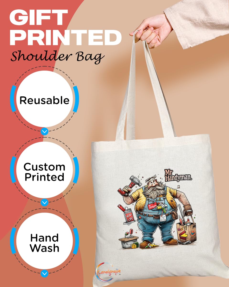 TB1956 Mr Handyman Souvenir Tote Bag - Depicting a Skilled Handyman with Tools - Memory Keepsake for DIY and Repair Enthusiasts - Mr Handyman Memorabilia