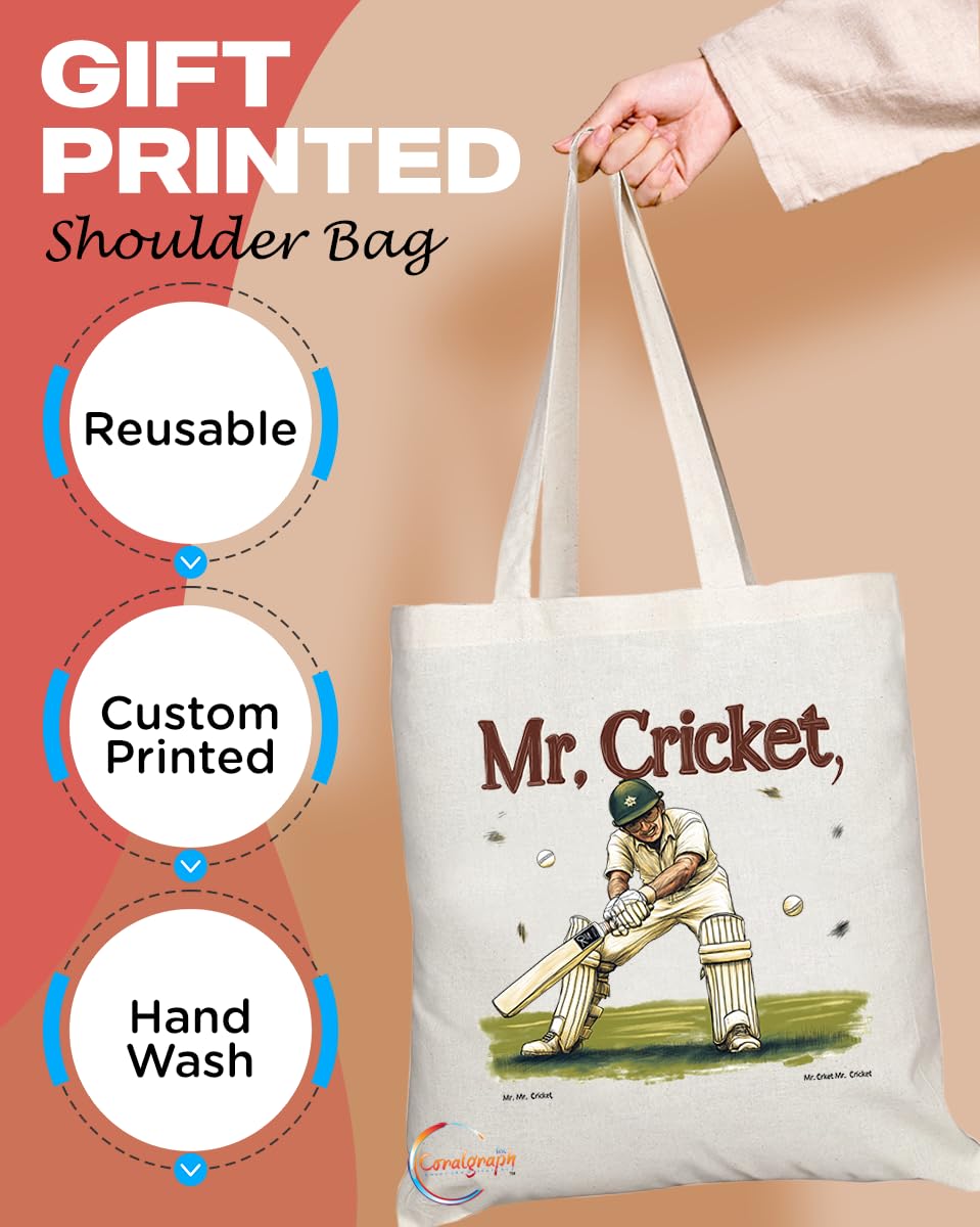 Natural Reusable Shopping Souvenir Tote Bag Featuring Popular Sports Designs from Around the World (Cricket)