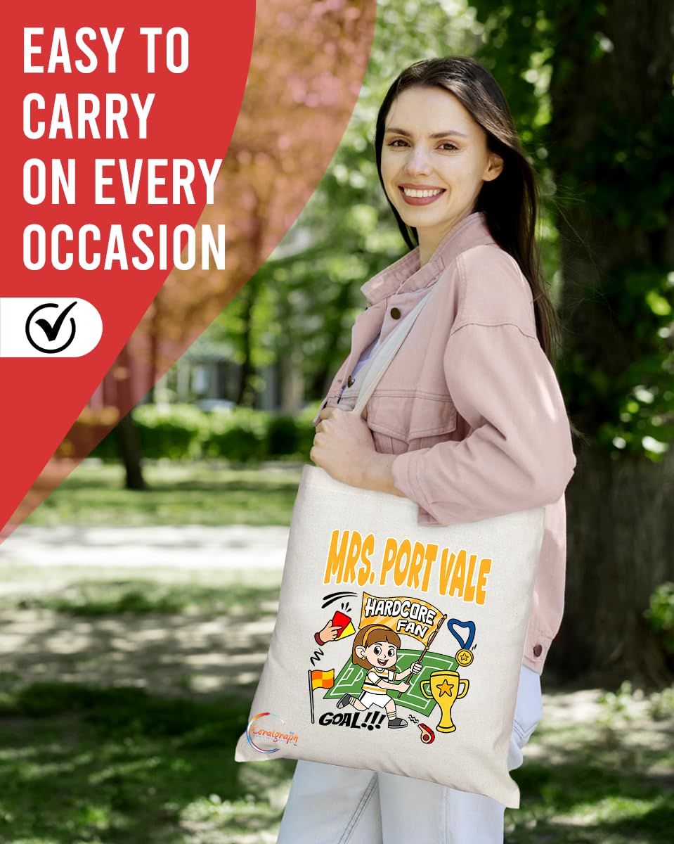 TB1667 Mrs Port Vale Footie Fan Lady Girl Tote Bag - Eco-Friendly, Stylish, Long Handled, Perfect Novelty Gift by