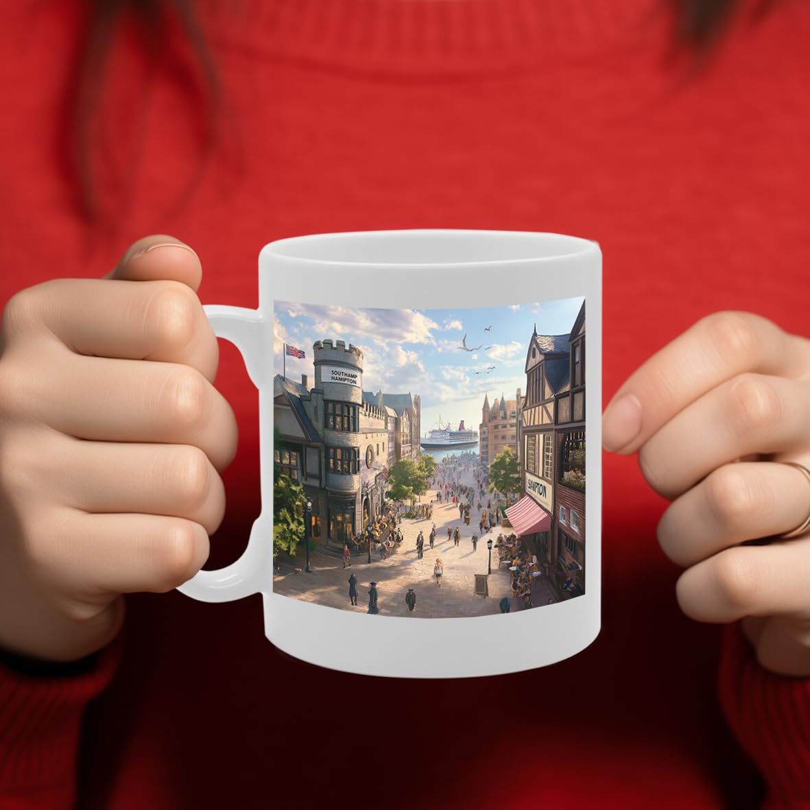 Printed Coffee Ceramic  Featuring Cities And Landmarks In United Kingdom (Southampton) - Funny Printed Coffee Mug - Great Gift Idea