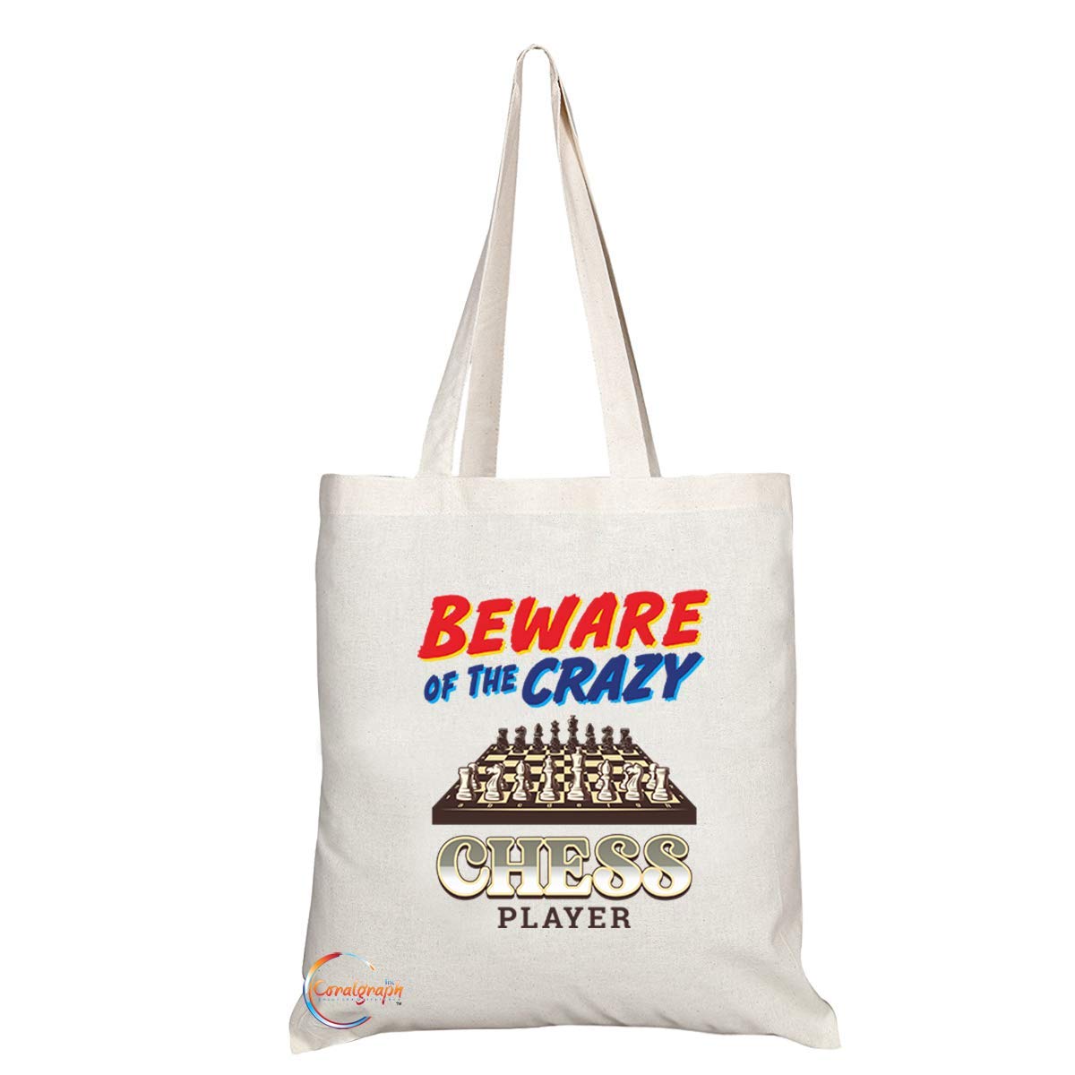 TB1020 Beware of the Crazy Chess Player Novelty Present Gift Printed Eco-Friendly Stylish Long Handled Tote Shoulder Bag