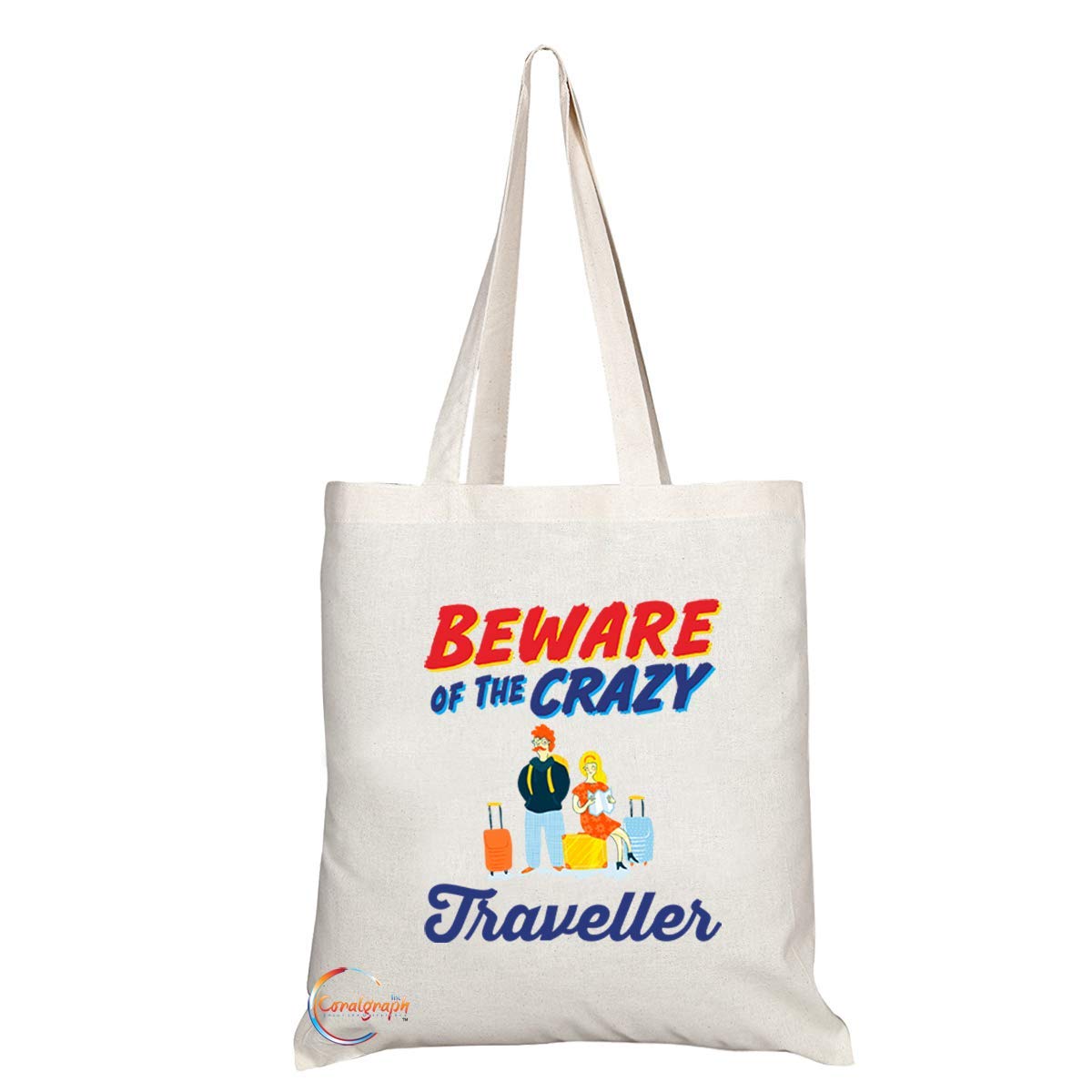 TB1003 Beware of the Crazy Traveller Novelty Present Gift Printed Eco-Friendly Stylish Long Handled Tote Shoulder Bag
