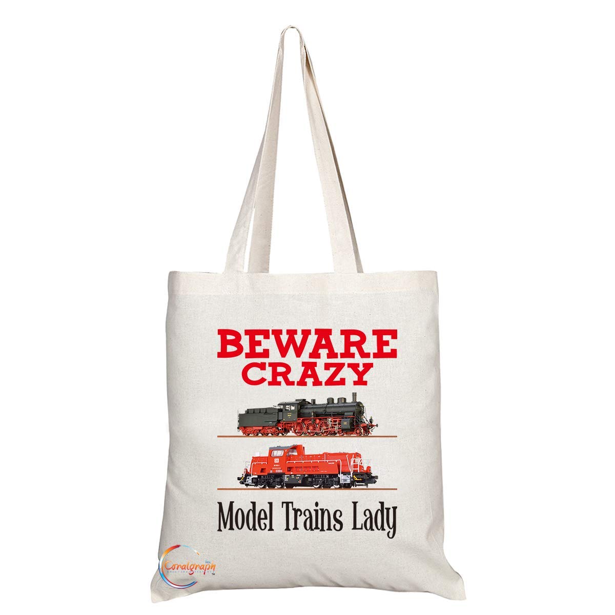 TB352 Beware Crazy Model Trains Lady Novelty Present Gift Printed Eco-Friendly Stylish Long Handled Tote Shoulder Bag