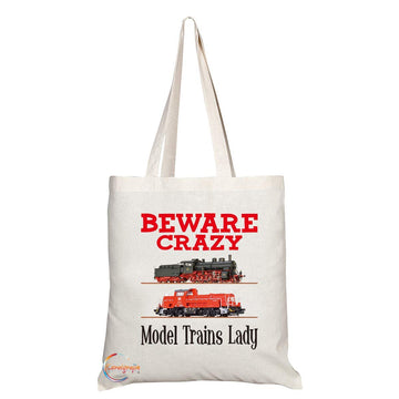 TB352 Beware Crazy Model Trains Lady Novelty Present Gift Printed Eco-Friendly Stylish Long Handled Tote Shoulder Bag