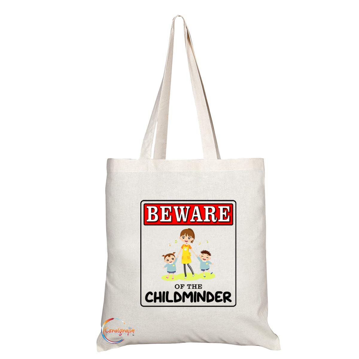 TB953 Beware of the Childminder Novelty Present Gift Printed Eco-Friendly Stylish Long Handled Tote Shoulder Bag