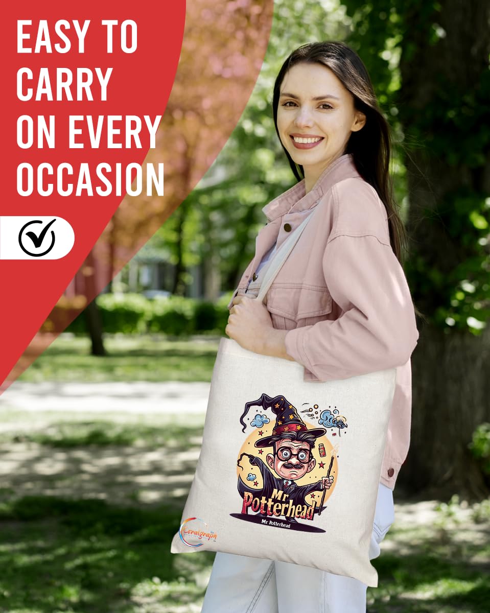 TB1806 Mr PotterHead Tote Bag - Gift for Wizarding World Fans, Book Lovers - Durable, Stylish, Eco-Friendly, Reusable, Spacious, and Lightweight