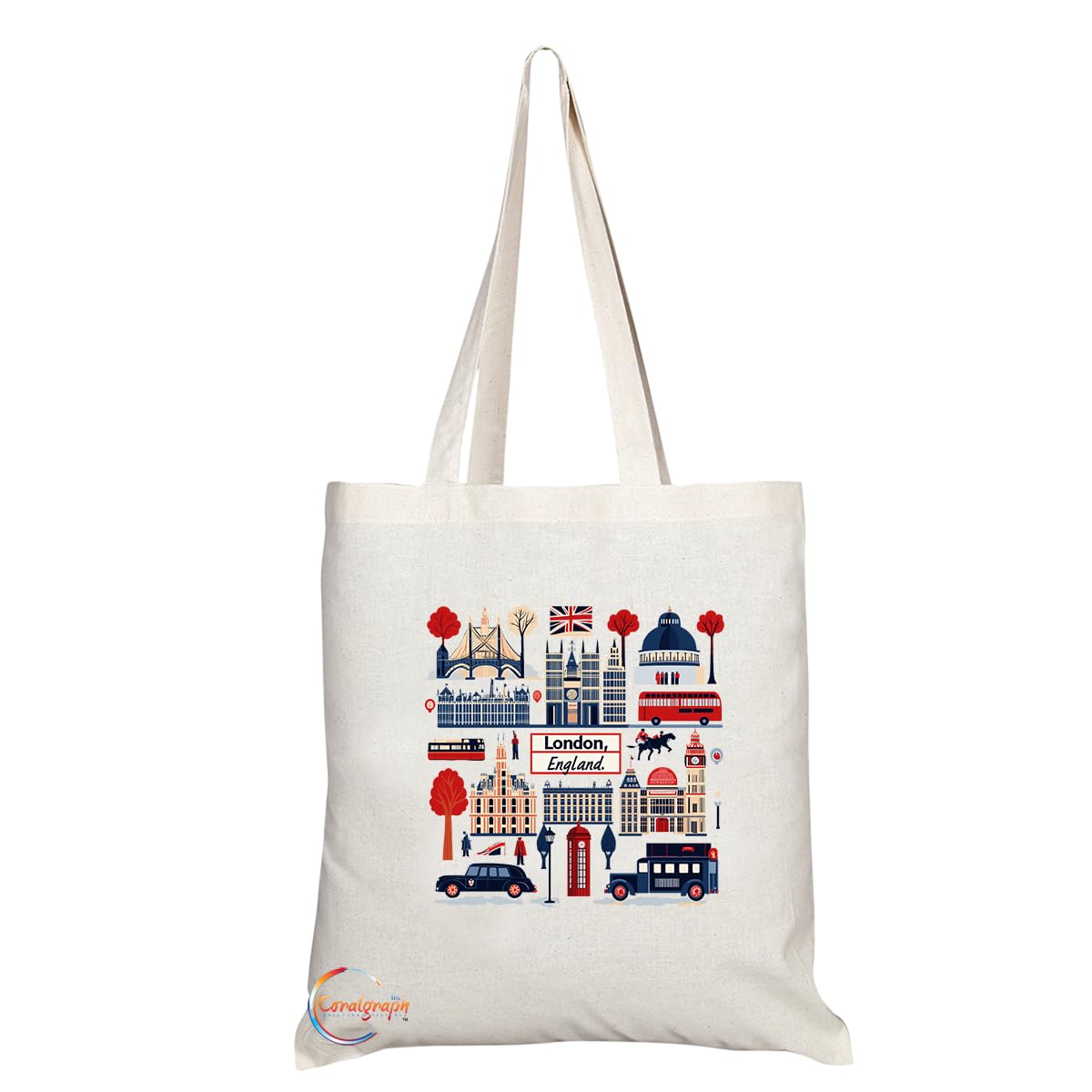 TB2051 - Natural Reusable Shopping Souvenir Tote Bag Featuring London - (Design 8)