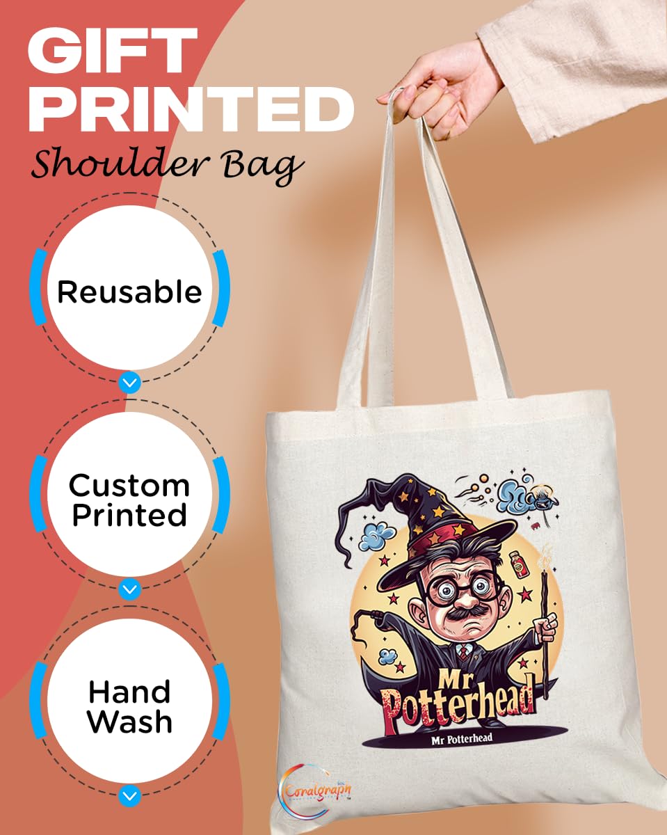 TB1806 Mr PotterHead Tote Bag - Gift for Wizarding World Fans, Book Lovers - Durable, Stylish, Eco-Friendly, Reusable, Spacious, and Lightweight