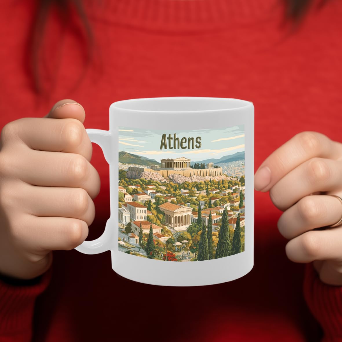11Oz Dishwasher-Safe Ceramic  Featuring Popular Cities & Capitals From Europe And Around The World (Athens) - Funny Printed Coffee Mug - Great Gift Idea