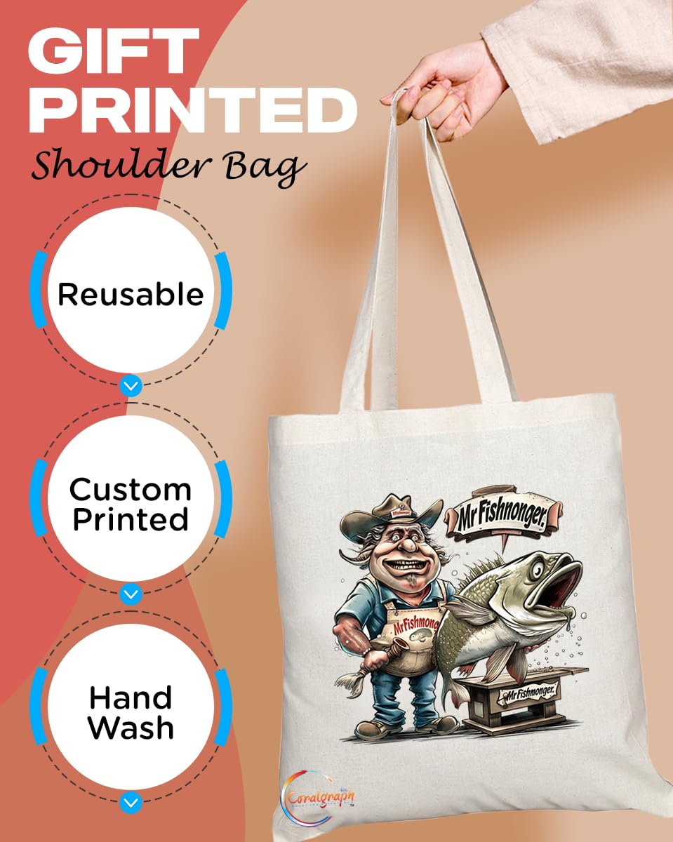 TB1805 Mr Fishmonger Tote Bag - Gift for Fishmongers, Seafood Enthusiasts, Culinary Professionals - Durable, Stylish, Eco-Friendly, Reusable, Spacious, and Lightweight