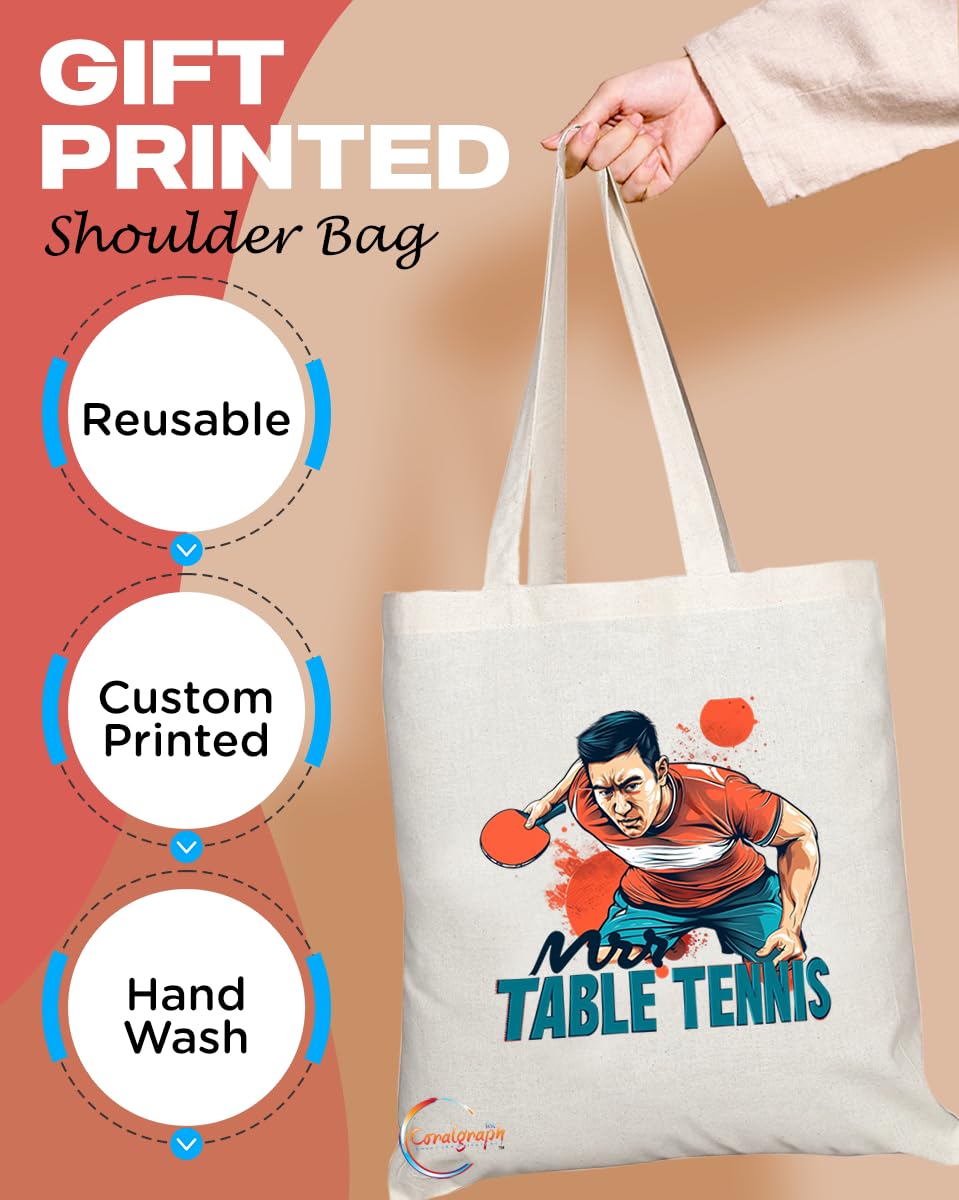 TB1729 Mr Table Tennis Tote Bag - Great for Table Tennis Players, Ping Pong Fans, Sports Enthusiasts - Sustainable, Stylish, Long Handled, Durable and Reusable