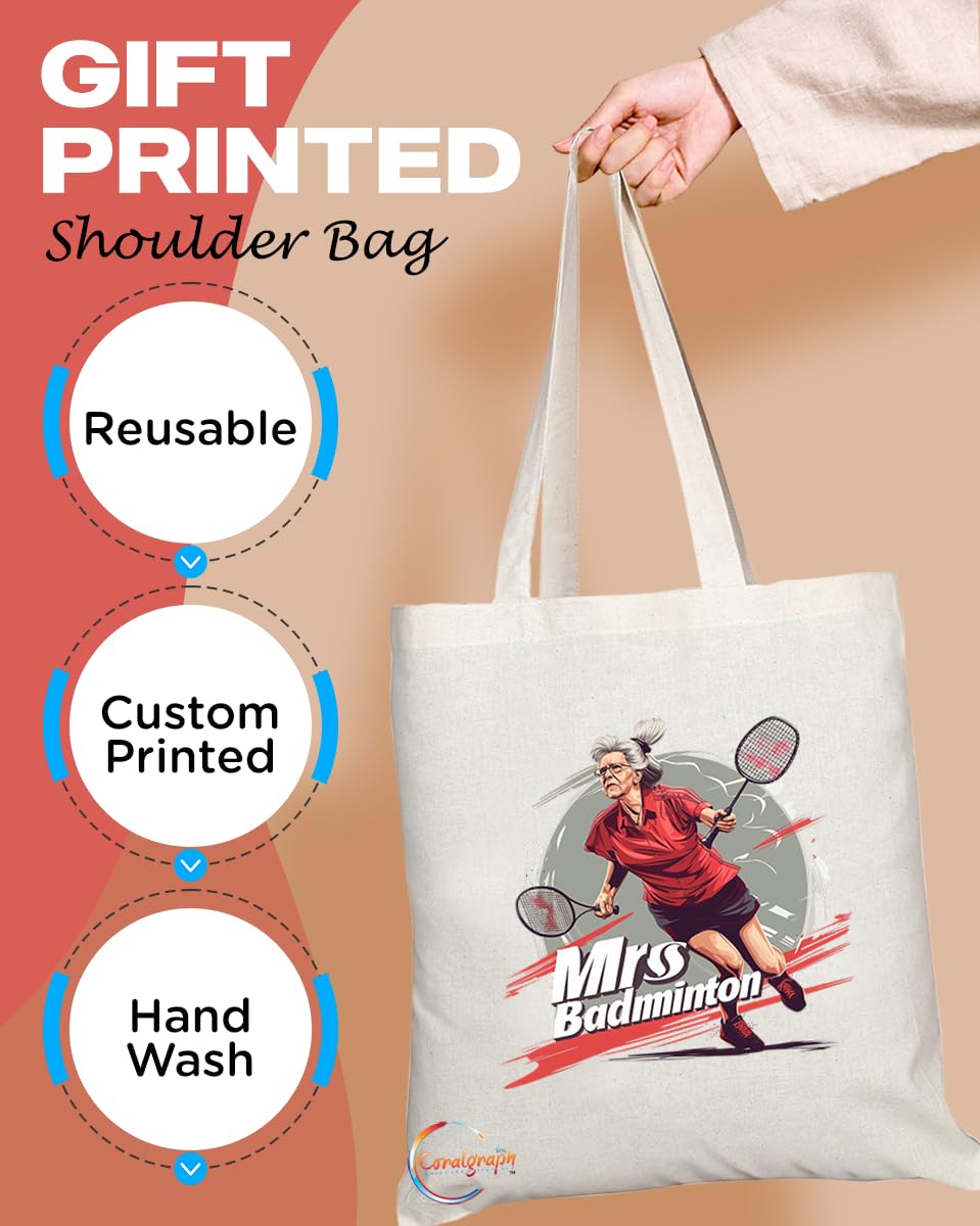 TB1756 Mrs Badminton Tote Bag - Great for Married Badminton Players, Sports Enthusiasts, Fans - Sustainable, Stylish, Long Handled, Durable and Reusable