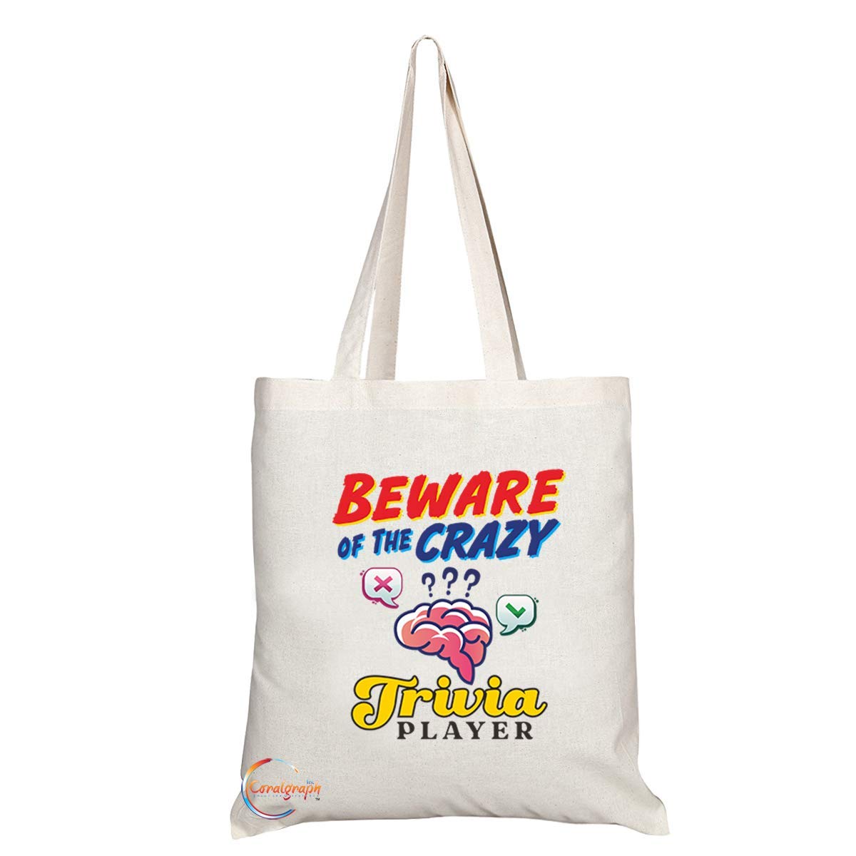 TB1023 Beware of the Crazy Trivia Player Novelty Present Gift Printed Eco-Friendly Stylish Long Handled Tote Shoulder Bag