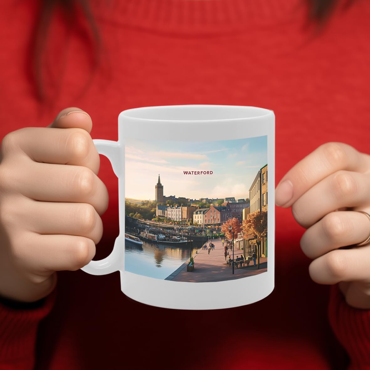 Printed Coffee Ceramic  Featuring Cities And Landmarks In United Kingdom (Waterford) - Funny Printed Coffee Mug - Great Gift Idea