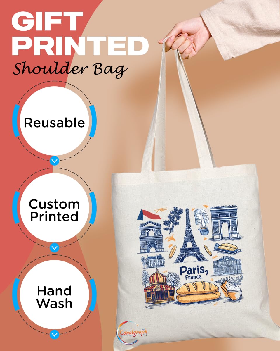 TB2047 - Natural Reusable Shopping Souvenir Tote Bag Featuring Paris (Design 6)