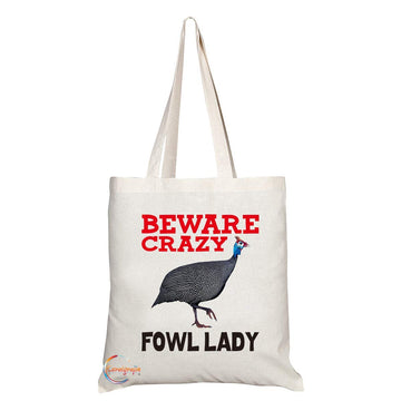 TB391 Beware Crazy Fowl Lady Novelty Present Gift Printed Eco-Friendly Stylish Long Handled Tote Shoulder Bag