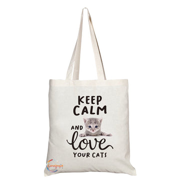 TB301 Keep Calm & Love Your Cats Novelty Present Gift Printed Eco-Friendly Stylish Long Handled Tote Shoulder Bag
