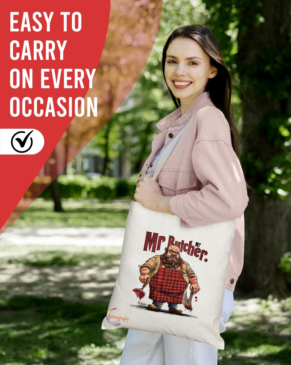 TB1794 Mr Butcher Tote Bag - Great for Butchers, Meat Enthusiasts, Culinary Professionals - Sustainable, Stylish, Long Handled, Durable and Reusable