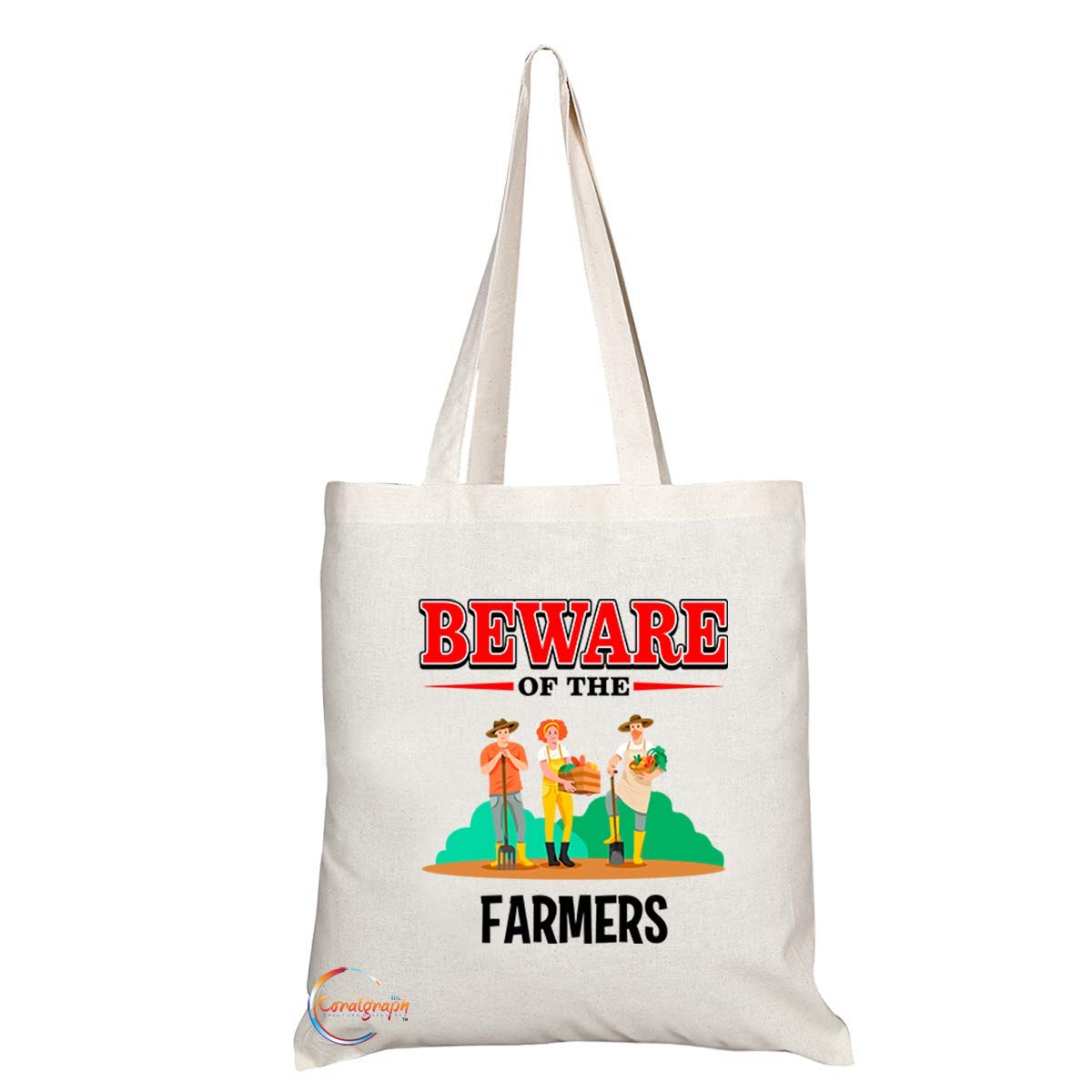 TB852 Beware of the Farmer Novelty Present Gift Printed Eco-Friendly Stylish Long Handled Tote Shoulder Bag
