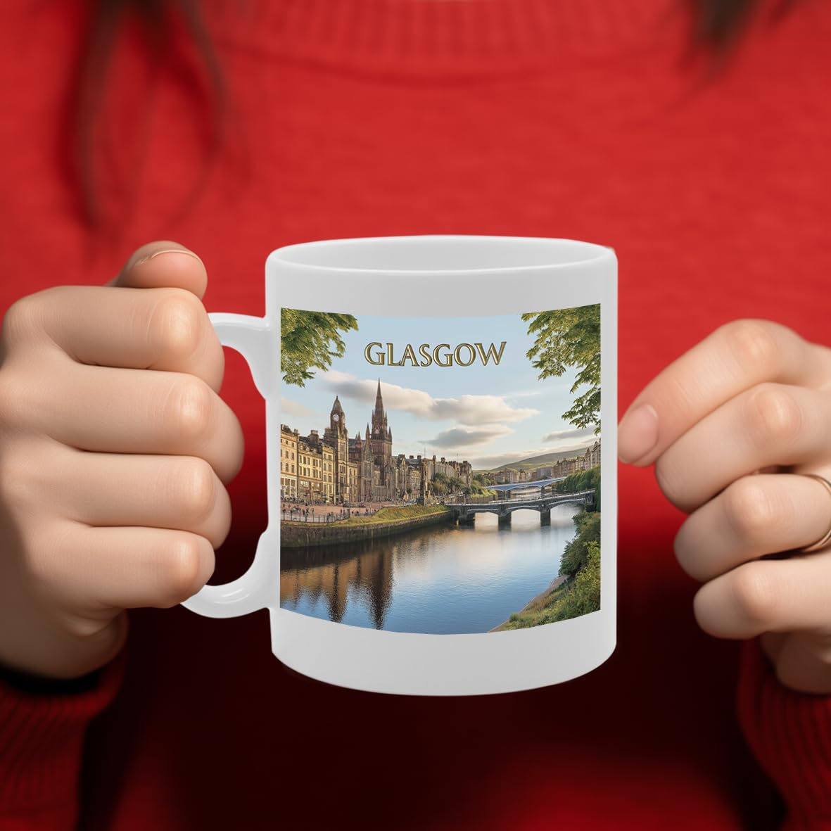 Printed Coffee Ceramic  Featuring Cities And Landmarks In United Kingdom (Glasgow) - Funny Printed Coffee Mug - Great Gift Idea