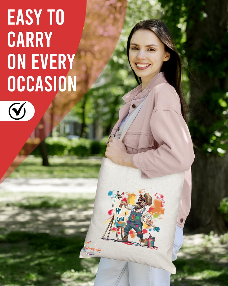 TB1837 Mr Artist Tote Bag - Gift for Artists, Painters, Creative Minds - Durable, Stylish, Eco-Friendly, Reusable, Spacious, and Lightweight