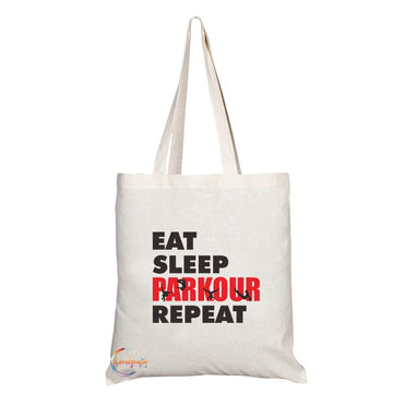 TB1100A Eat Sleep Parkour Repeat Novelty Present Gift Printed Eco-Friendly Stylish Long Handled Tote Shoulder Bag