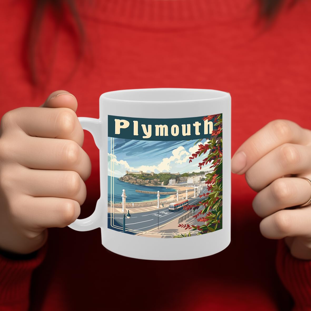 Printed Coffee Ceramic  Featuring Cities And Landmarks In United Kingdom (Plymouth Waterfront) - Funny Printed Coffee Mug - Great Gift Idea