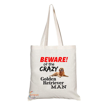 TB544 BEWARE! of the CRAZY Golden Retriever MAN Novelty Present Gift Printed Eco-Friendly Stylish Long Handled Tote Shoulder Bag